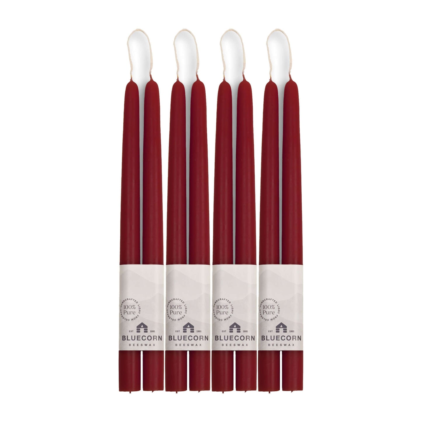 bulk discount bundle of eight beeswax taper candles burgundy dark red candles bluecorn beeswax taper candles