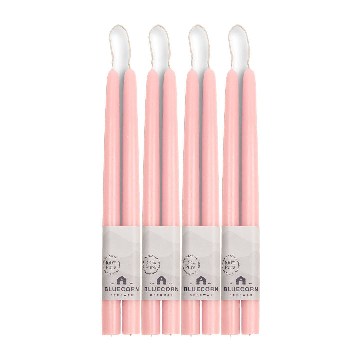 bluecorn candles beeswax tapers in light pink 