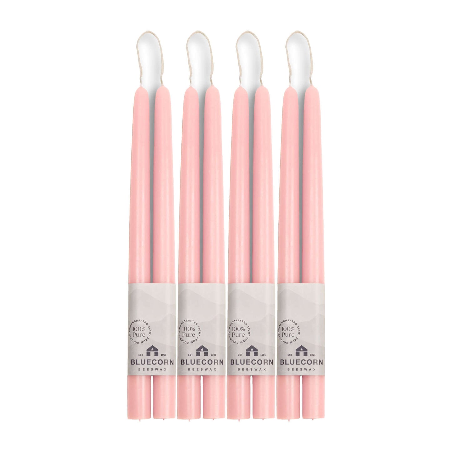 bluecorn candles beeswax tapers in light pink