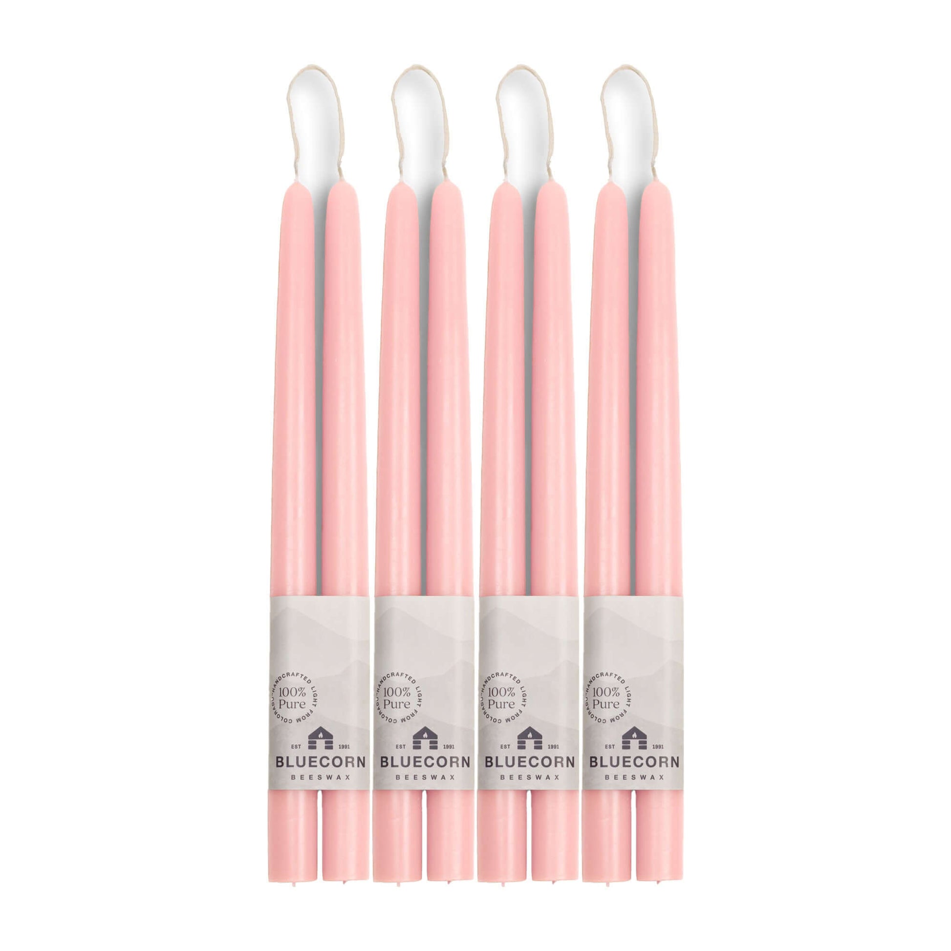 bluecorn candles beeswax tapers in light pink