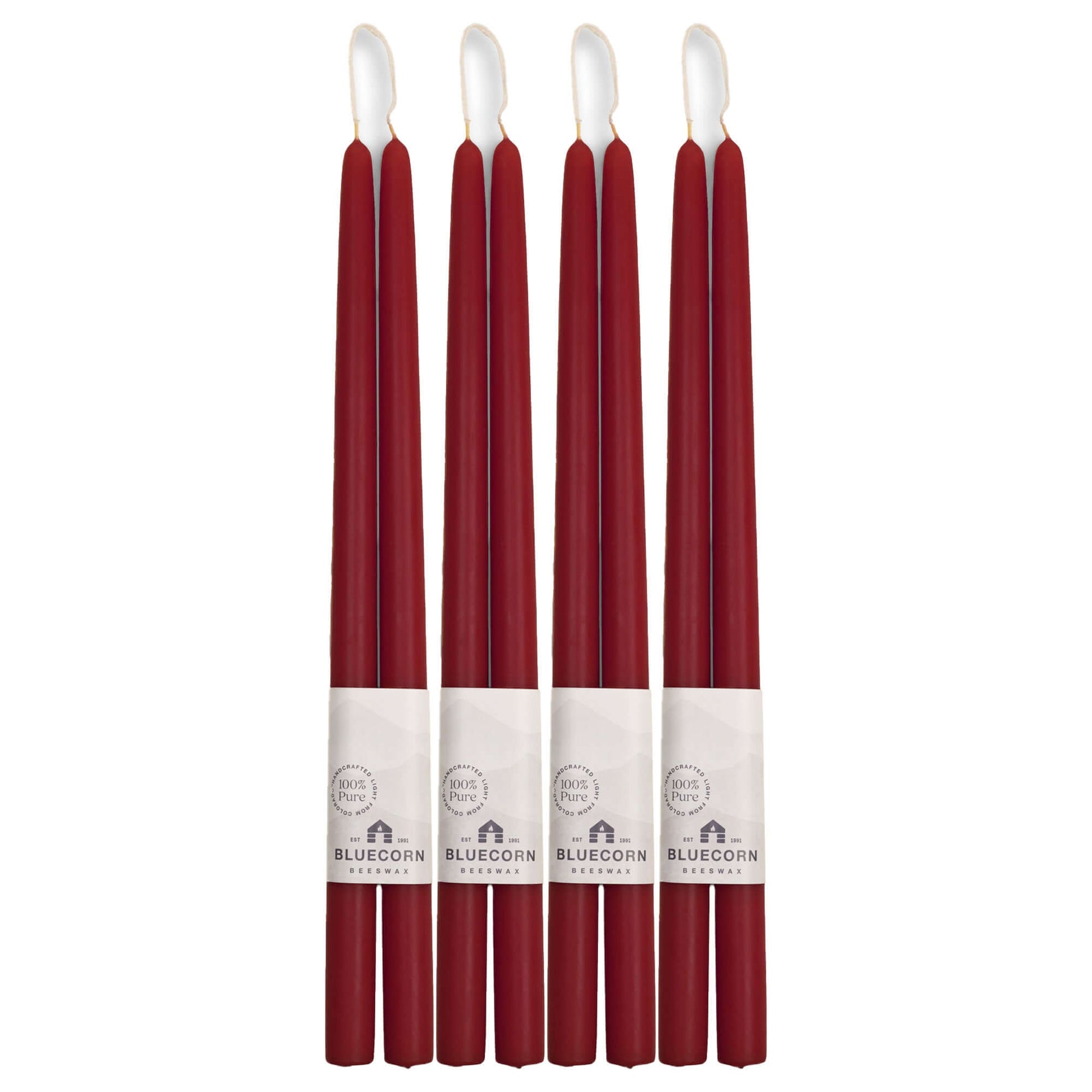 eight dark red beeswax taper candles bluecorn candles