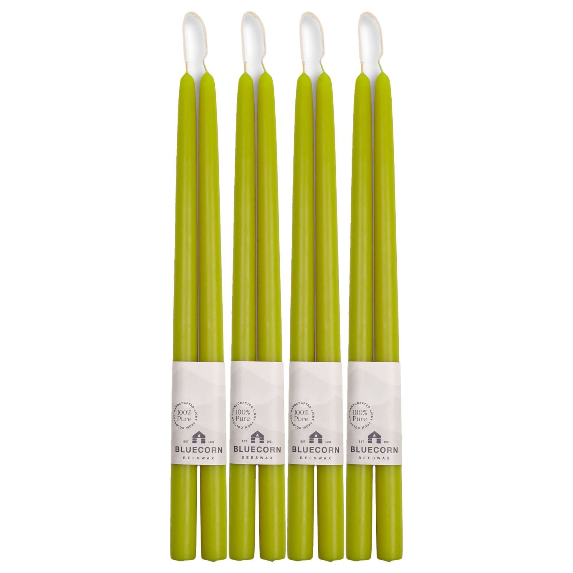 tall candles light green candles taper candles bluecorn candles beeswax candles
