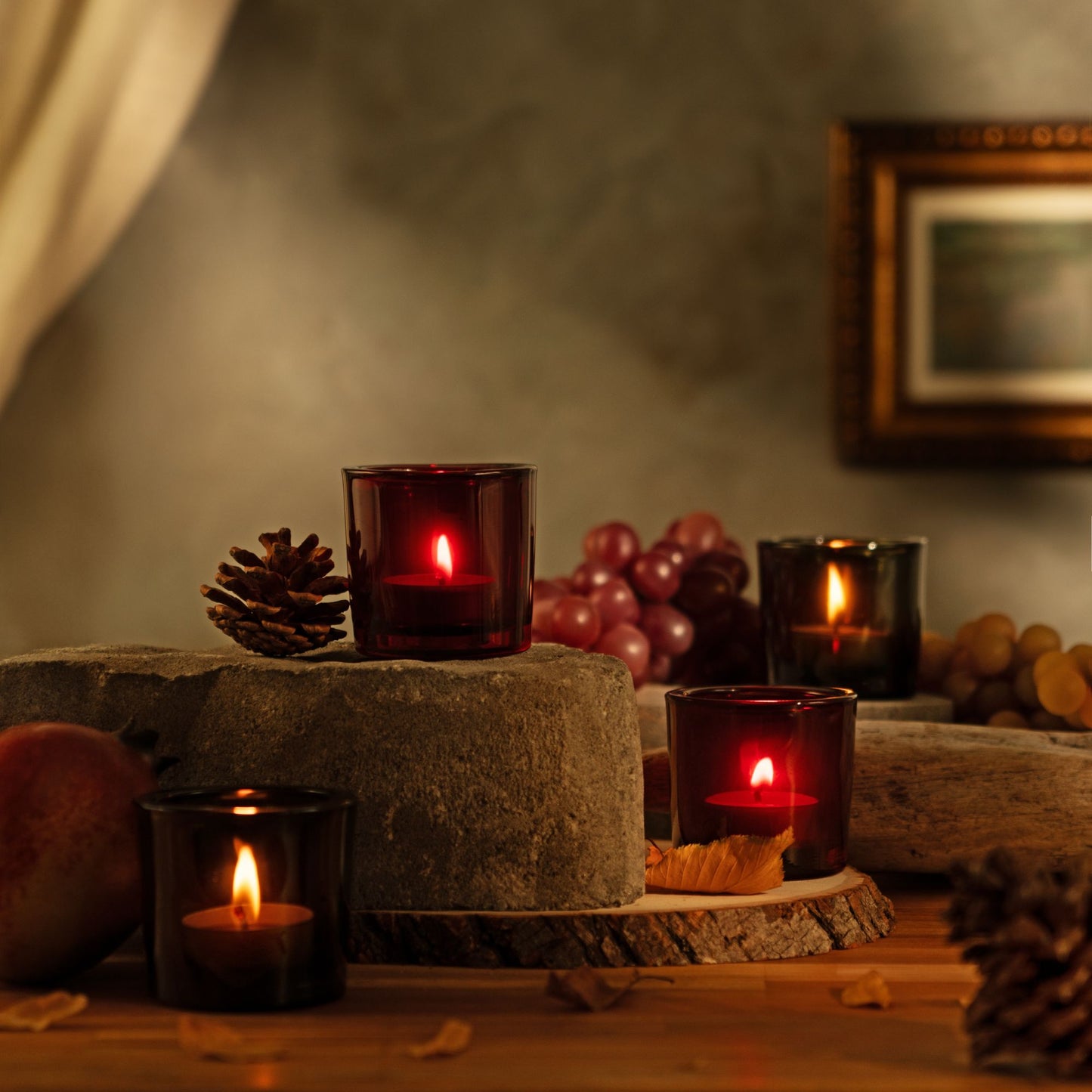 Beeswax Tea Lights & Red Glass Lanterns - Holiday Bundle