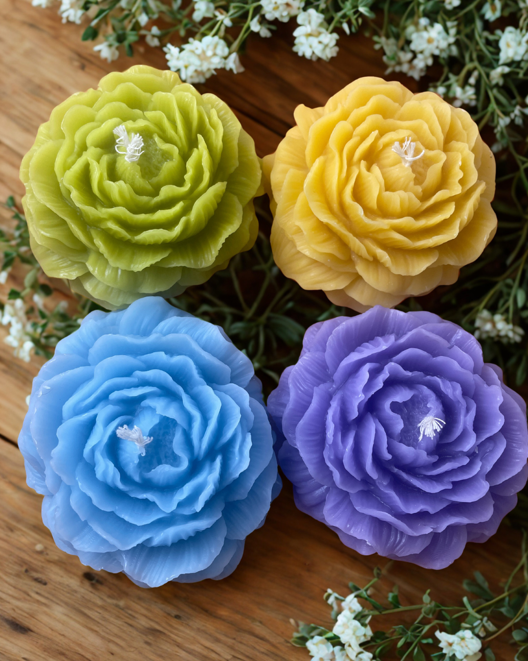 Peony Shaped Beeswax Candle