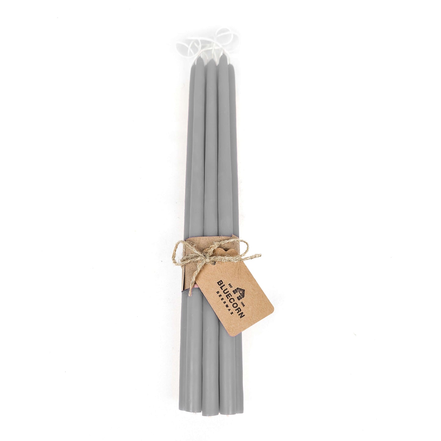 bulk bundle of thin beeswax taper candles in dove gray from bluecorn candles