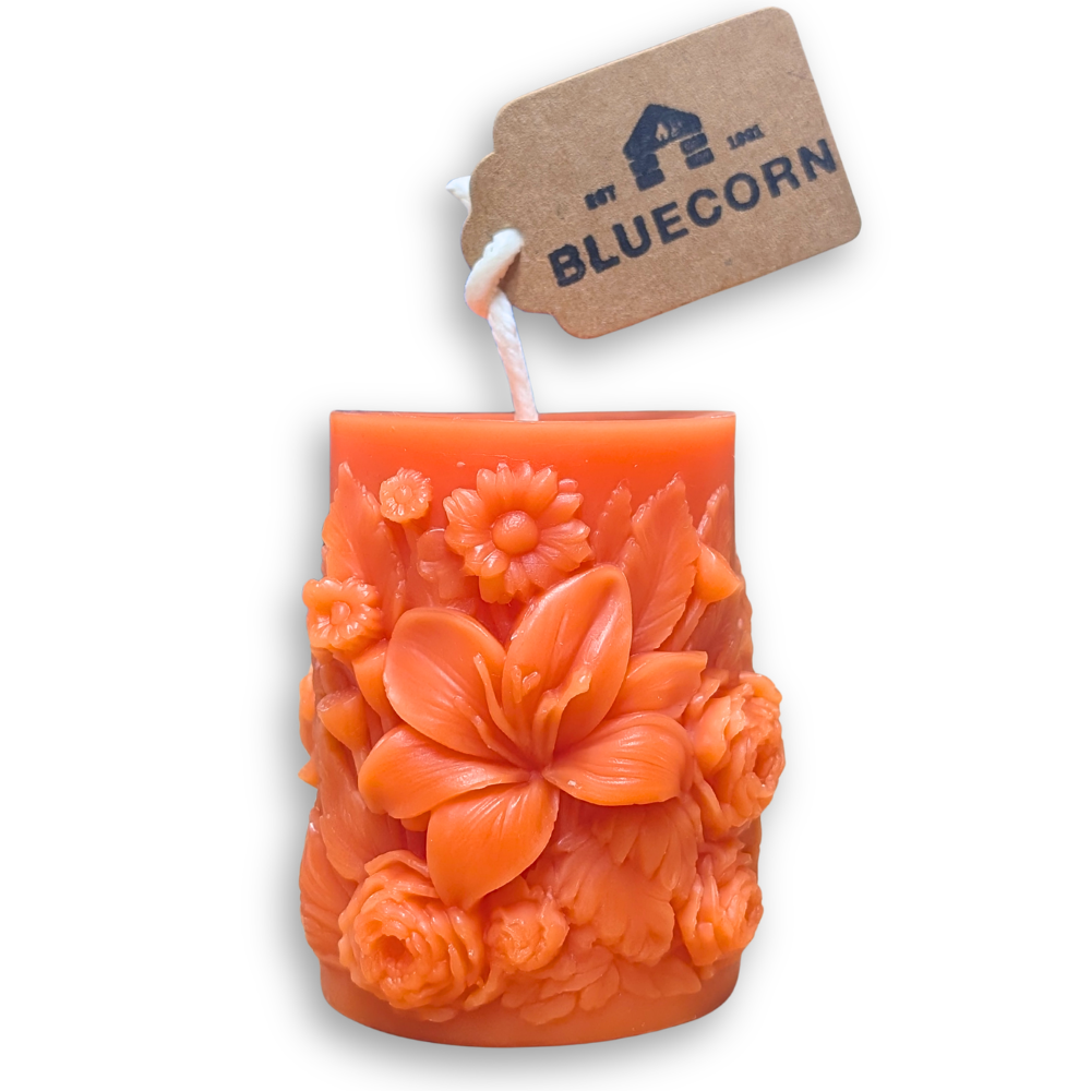 Sculpted Floral Beeswax Pillar Candle