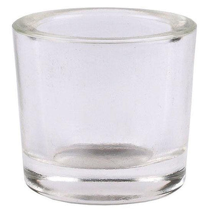 Clear votive glass candle holder made of 50% recycled glass