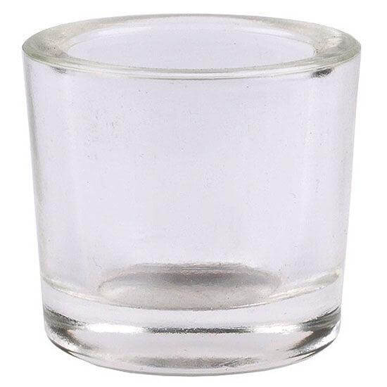 Clear votive glass candle holder made of 50% recycled glass