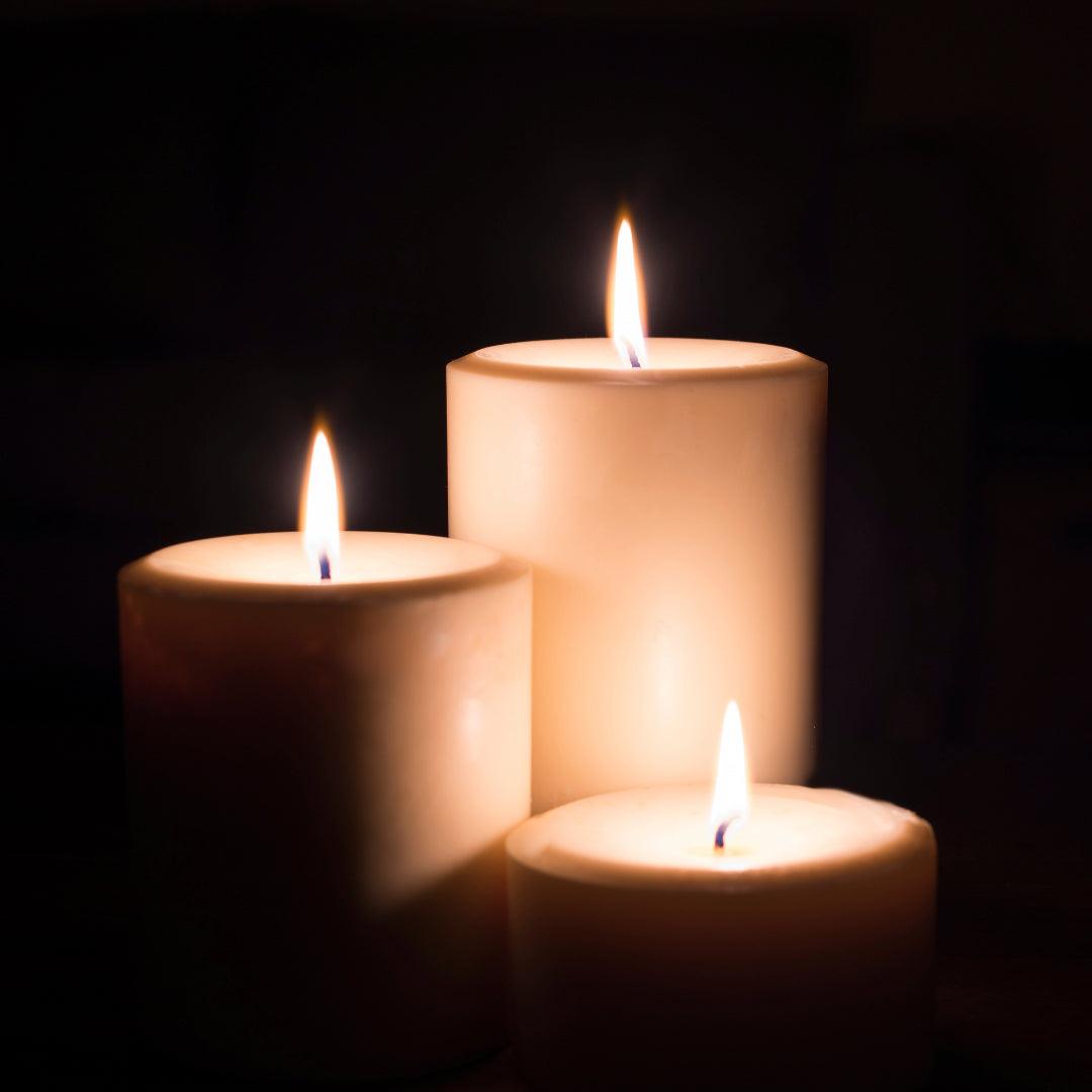 Trio of Ivory Beeswax Pillar Candles - Bluecorn Candles