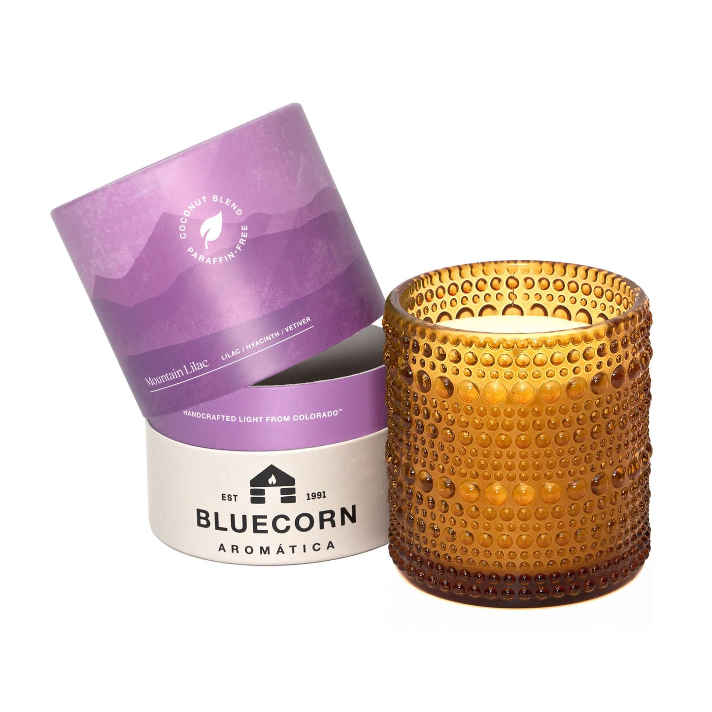 Bluecorn Mountain Lilac scented candle in coconut wax