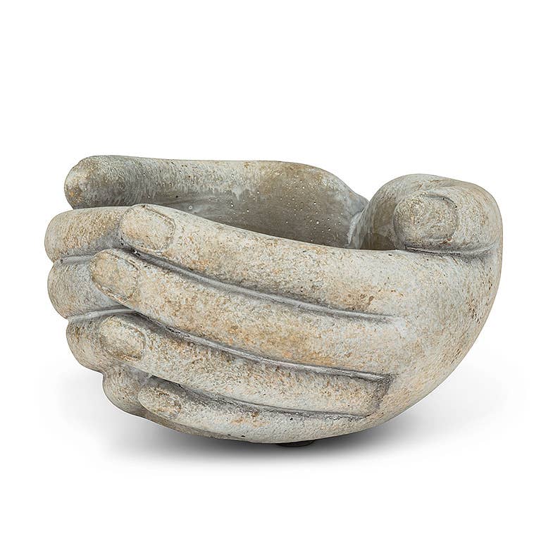 Sculptural Cement Small Cupping Hands Planter modern minimalist design
