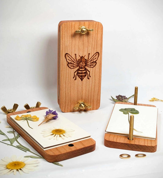 Pocket Flower Press with Hand-Drawn Bee Design