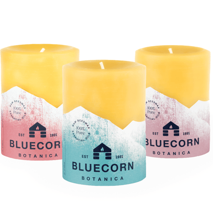 Beeswax Botanica Holiday Pillar Trio - Candles Scented with Essential Oils - Bluecorn Candles