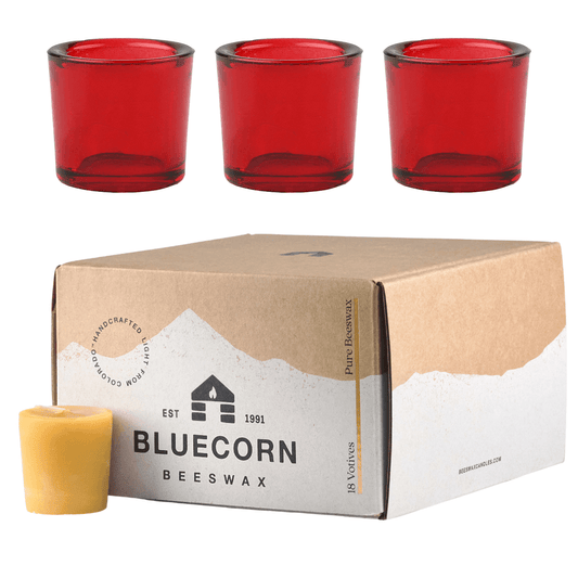 Beeswax Votives & Red Glass Holders - Holiday Bundle - Bluecorn Candles