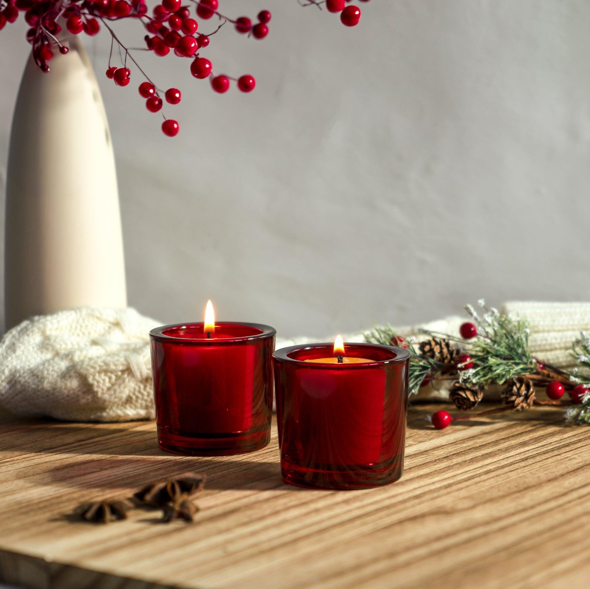 Beeswax Votives & Red Glass votive candle holders  - Holiday Bundle - Bluecorn Candles