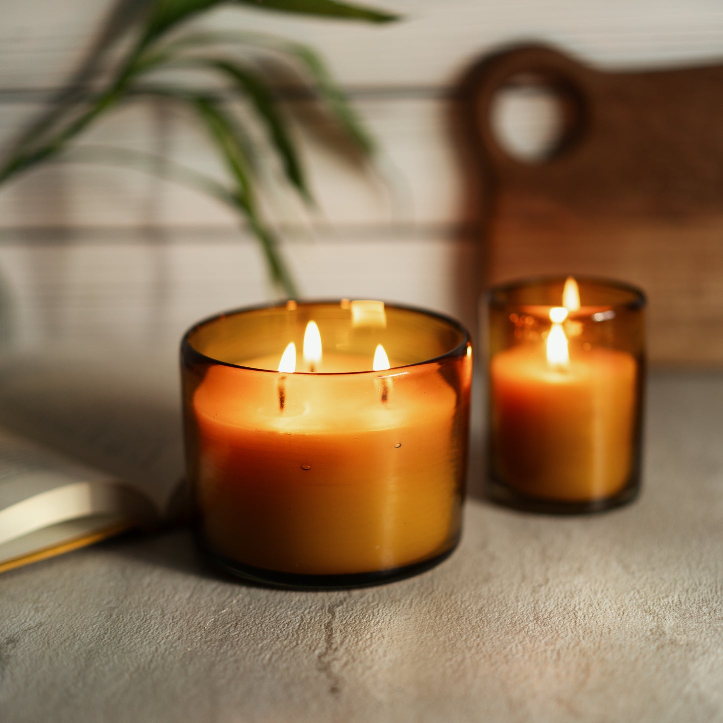 Beeswax Candle in Blown Glass Holder & Refill Candle Bundle