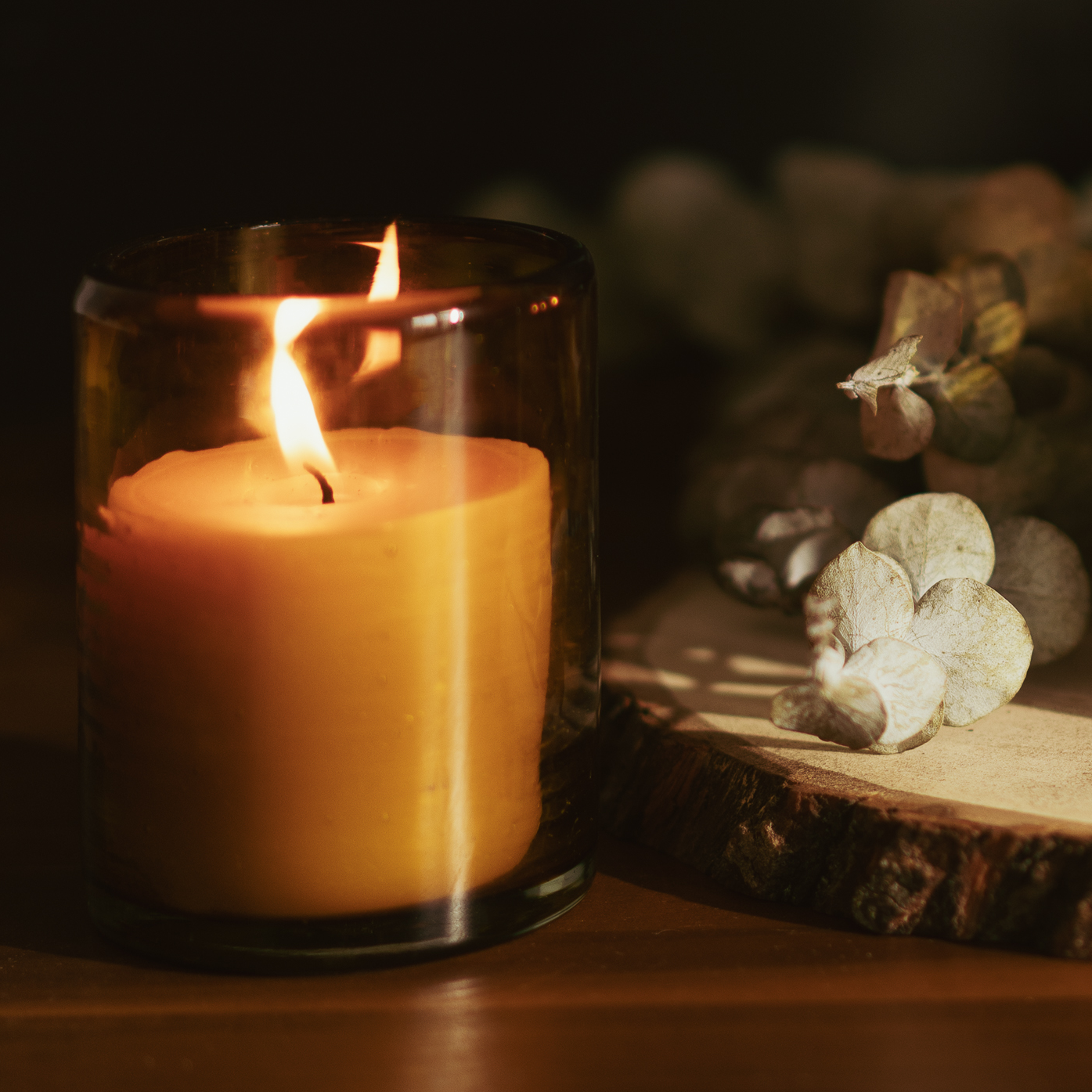 Beeswax Candle in Blown Glass Holder & Refill Candle Bundle