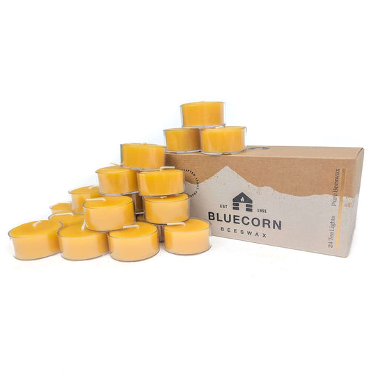 Raw Pure Beeswax Tea Light Candles - 24-Pack
