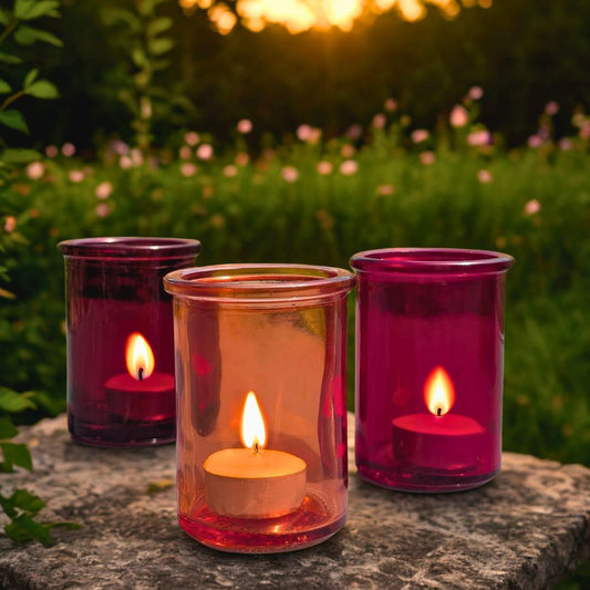 recycled glass candle holders with beeswax tea light candles