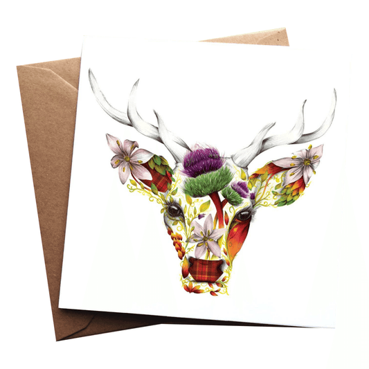 Floral Printed Stag Greeting Card - Bluecorn Candles