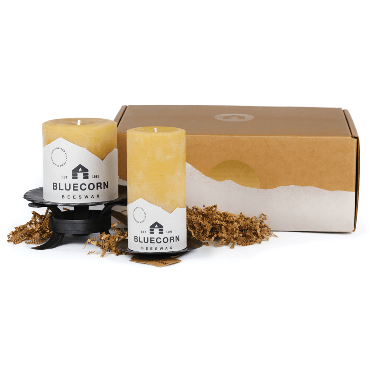 Handmade Bluecorn Beeswax candle and holder gift set. Idea christmas gift, wedding present or corporate gift. candle gift set