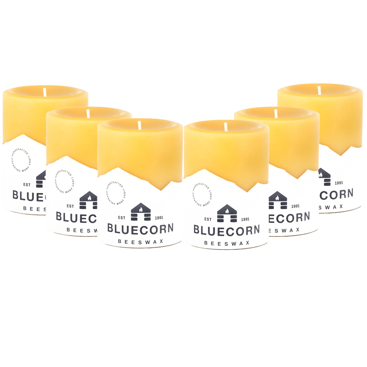 beeswax pillar candles bulk 6-pack of 4" x 6" natural beeswax candles from Bluecorn Candles