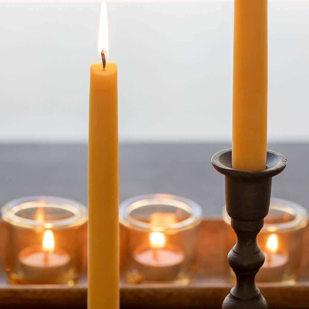 raw beeswax taper candles and beeswax tea lights