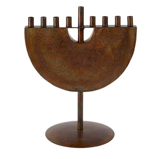 Engraved Iron Menorah with Copper Finish - Bluecorn Candles