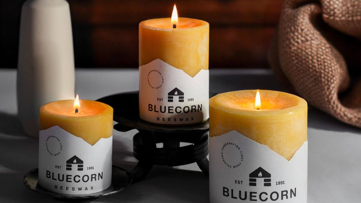 pure beeswax pillar candles from bluecorn handmade in usa