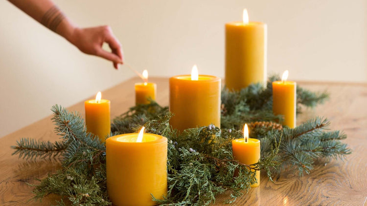 Pure beeswax pillar candles from Bluecorn Beeswax