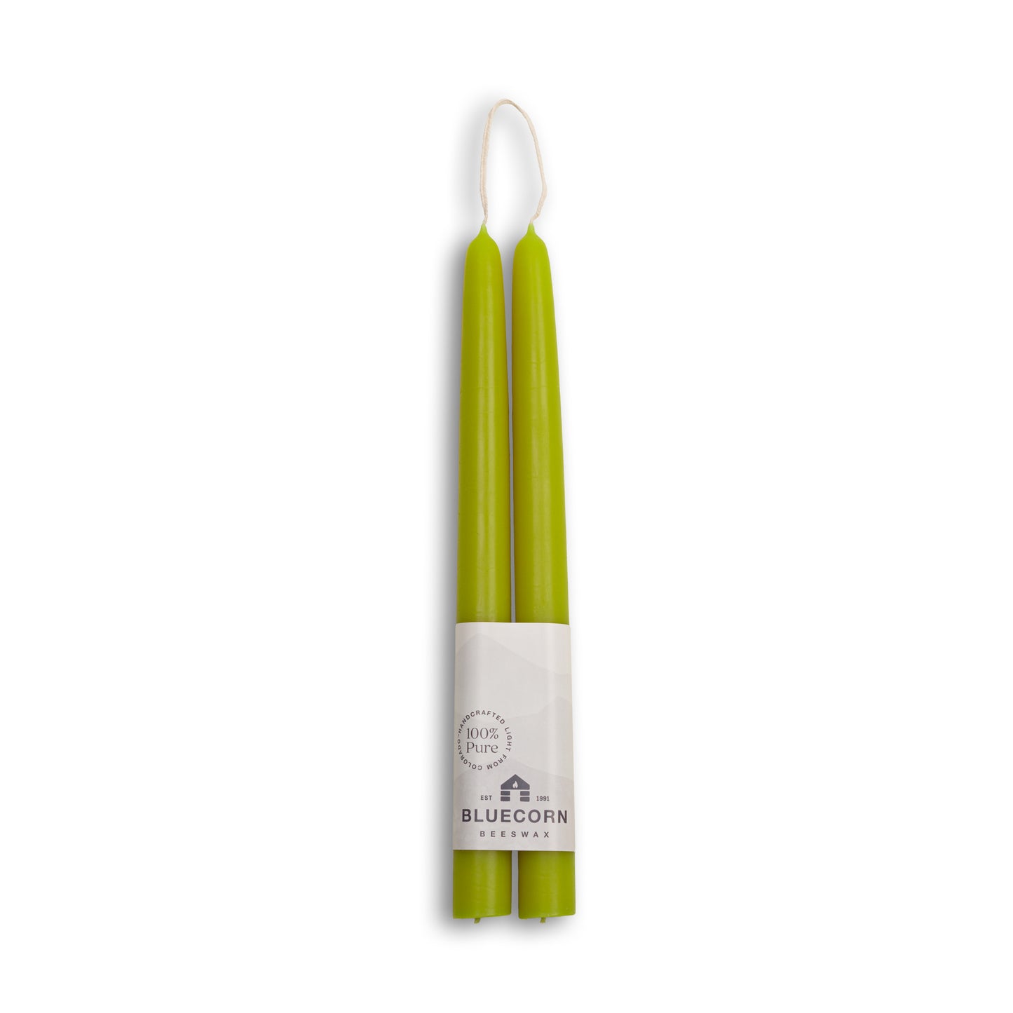 Bluecorn Candles pistachio green beeswax taper candles