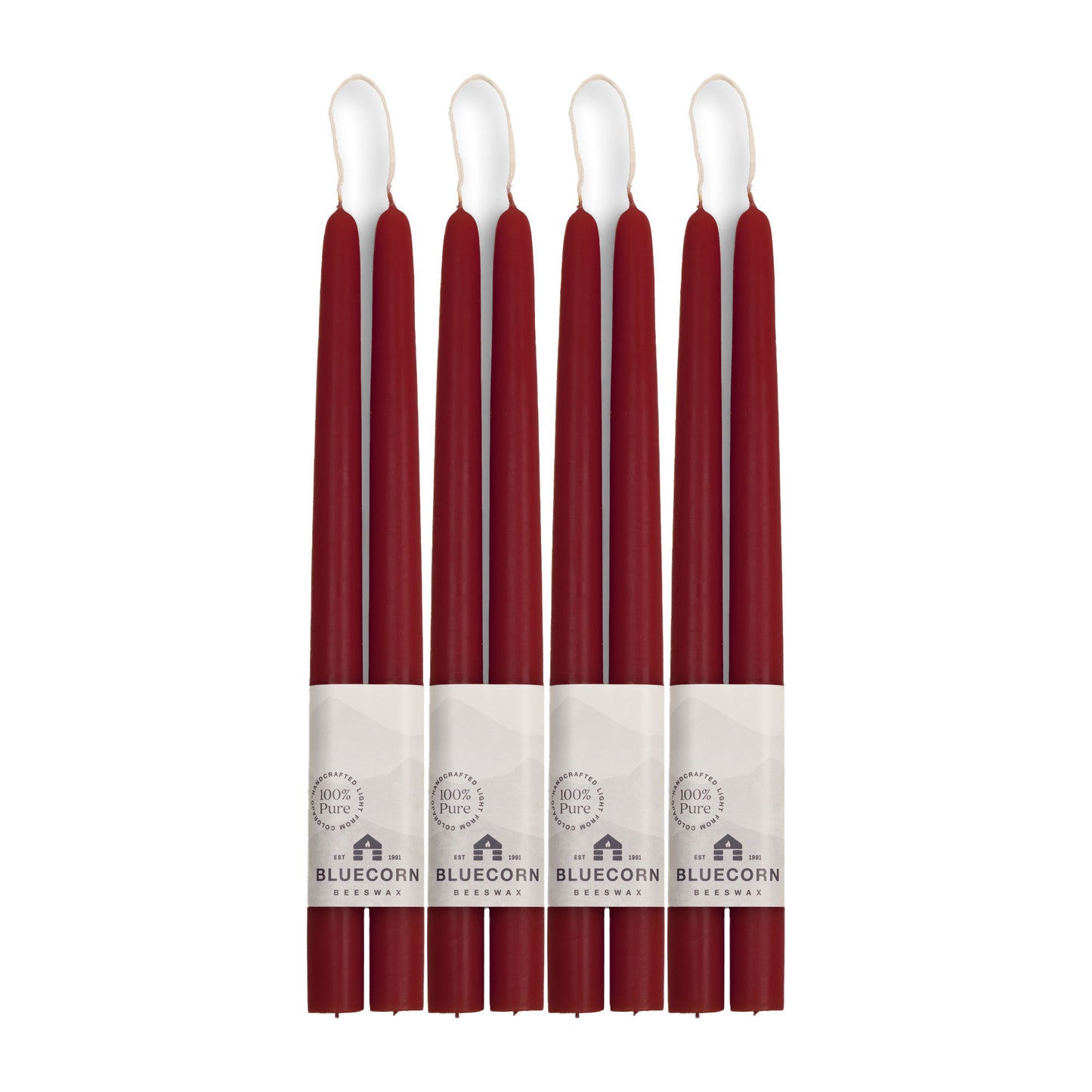 bulk discount bundle of eight beeswax taper candles burgundy dark red candles bluecorn beeswax taper candles