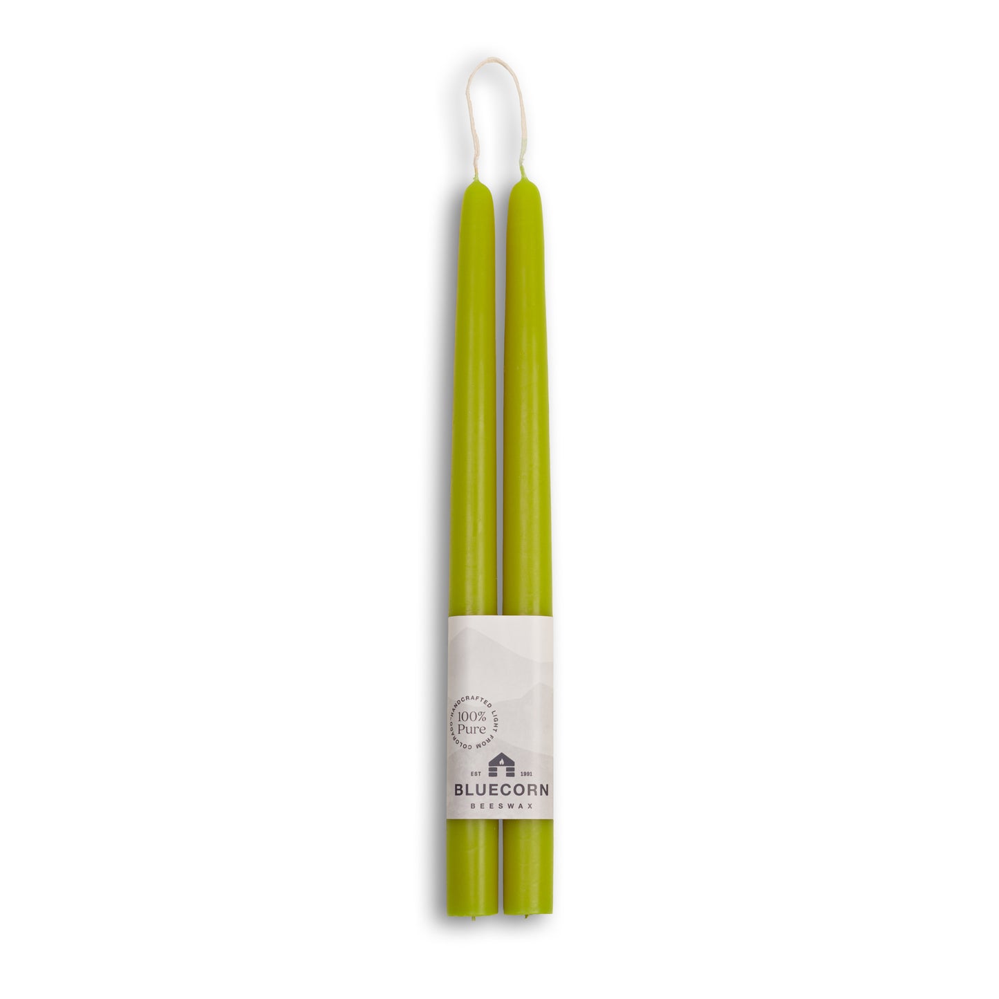 light green beeswax taper candle from bluecorn candles