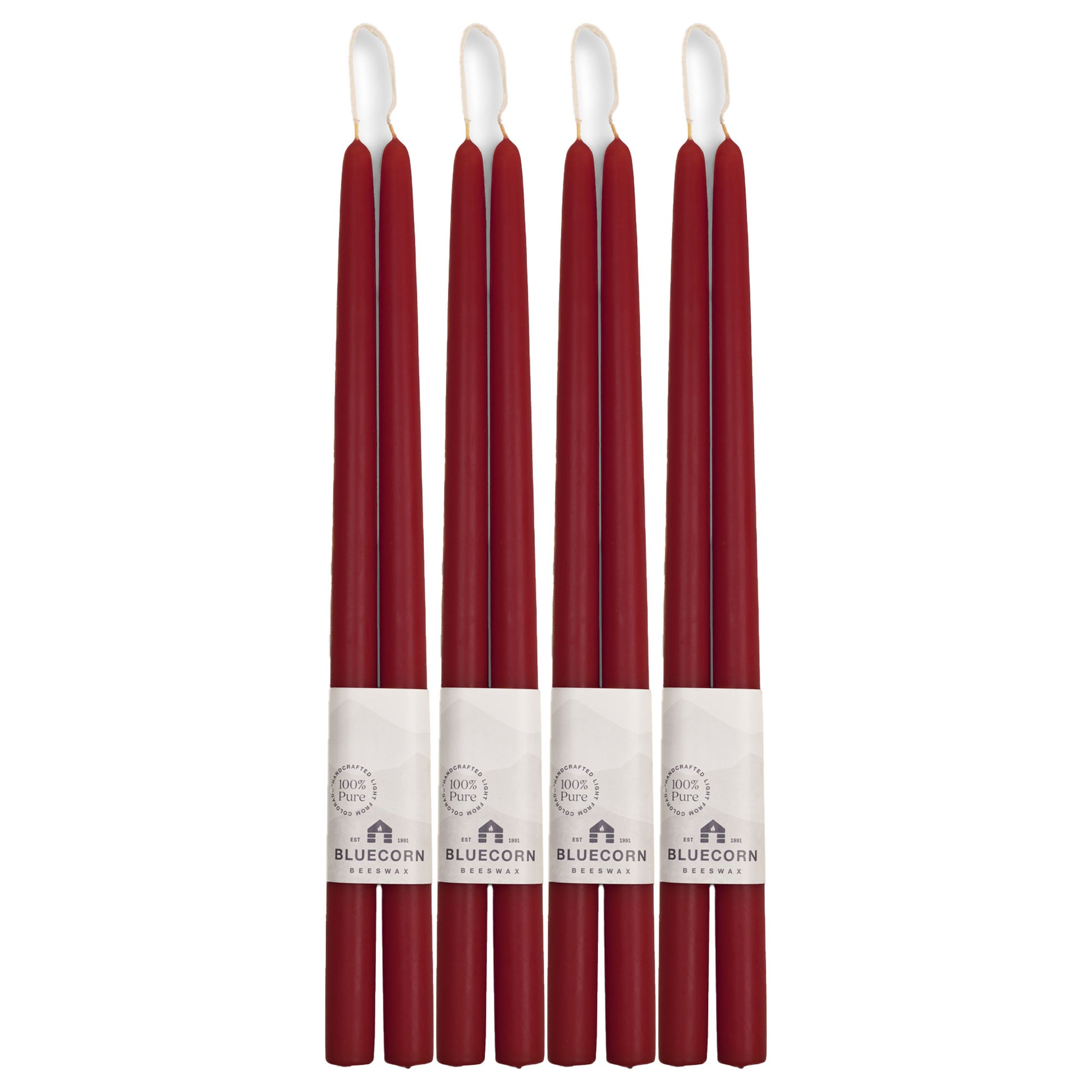eight dark red beeswax taper candles bluecorn candles