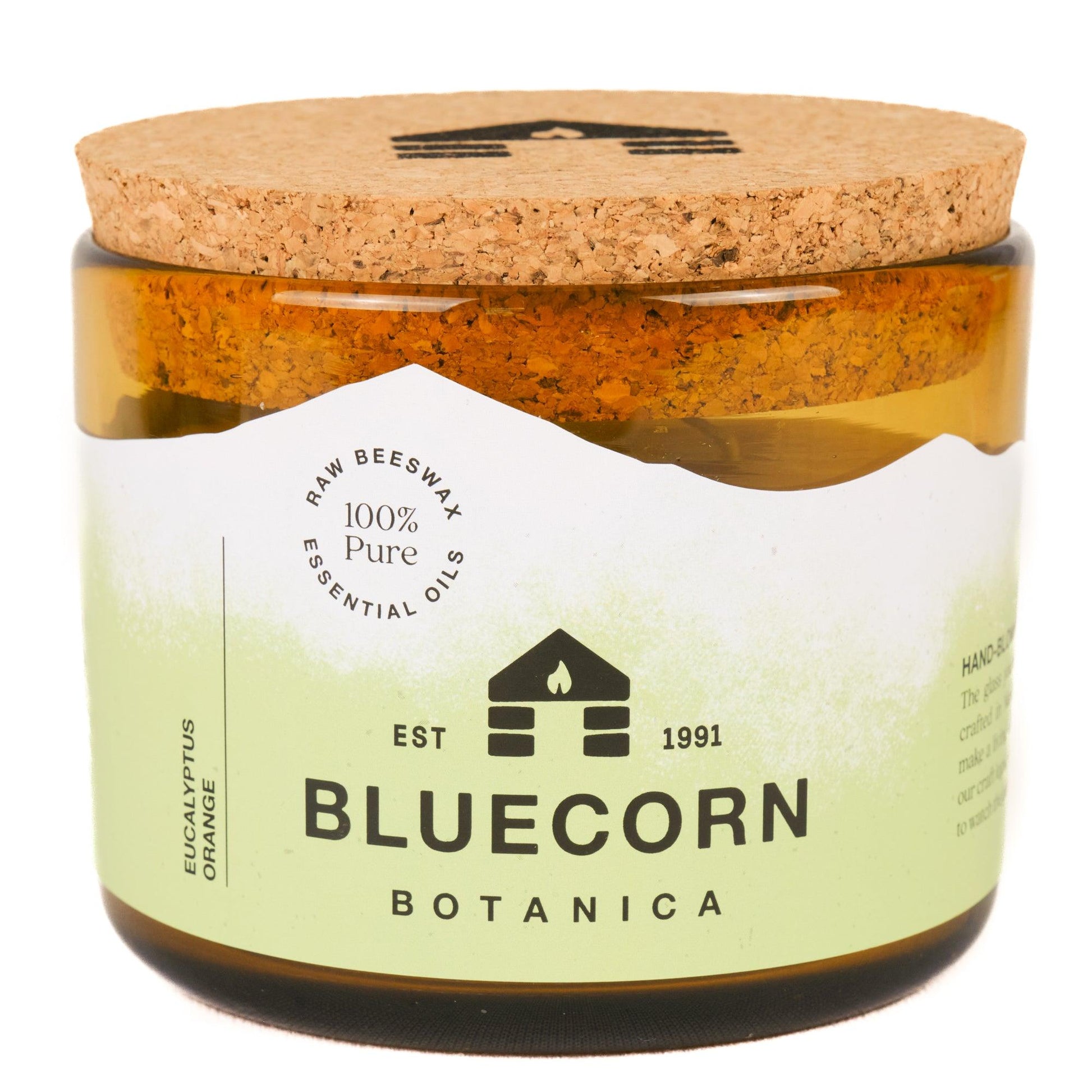 bluecorn candles 3-wick beeswax botanica scented candle with essential oils of eucalyptus and orange