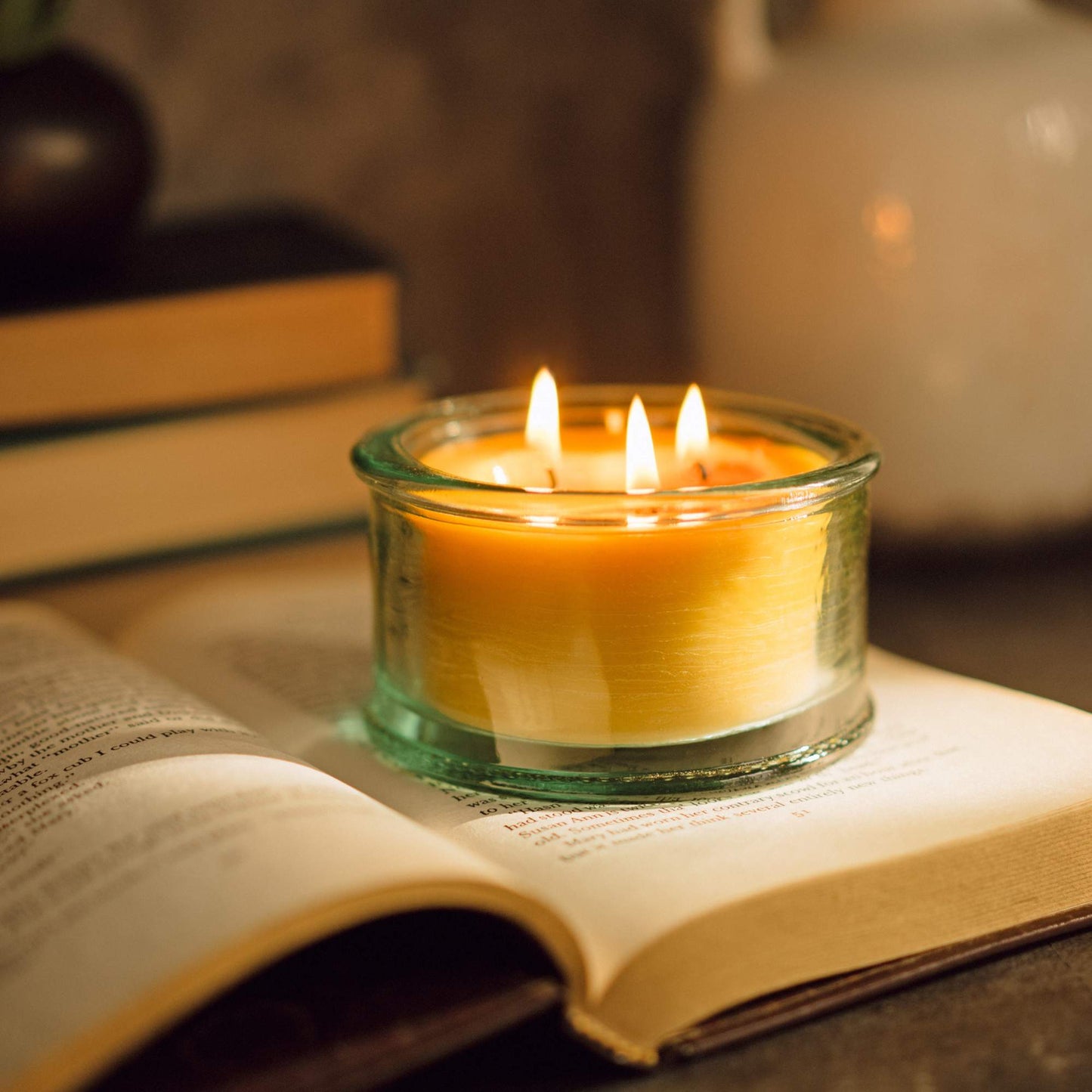 Pure Beeswax 3-Wick Candle in 100% Recycled Spanish Glass