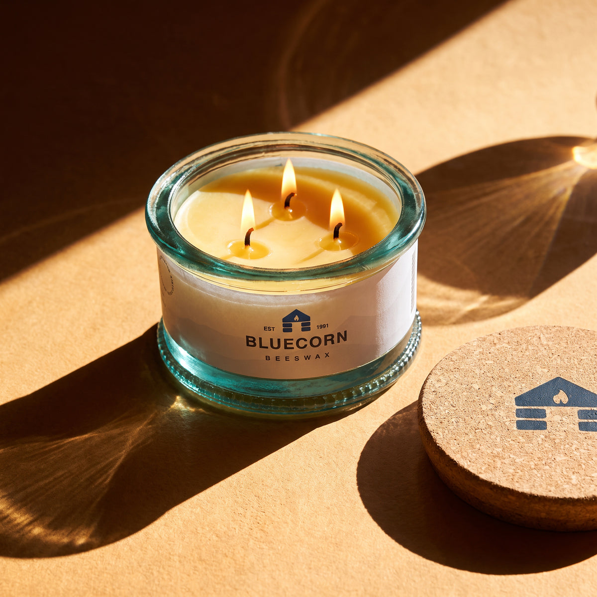 Pure Beeswax 3-Wick Candle in 100% Recycled Spanish Glass