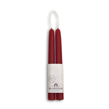 Bluecorn Candles burgundy red taper candles made form pure beeswax in colorado