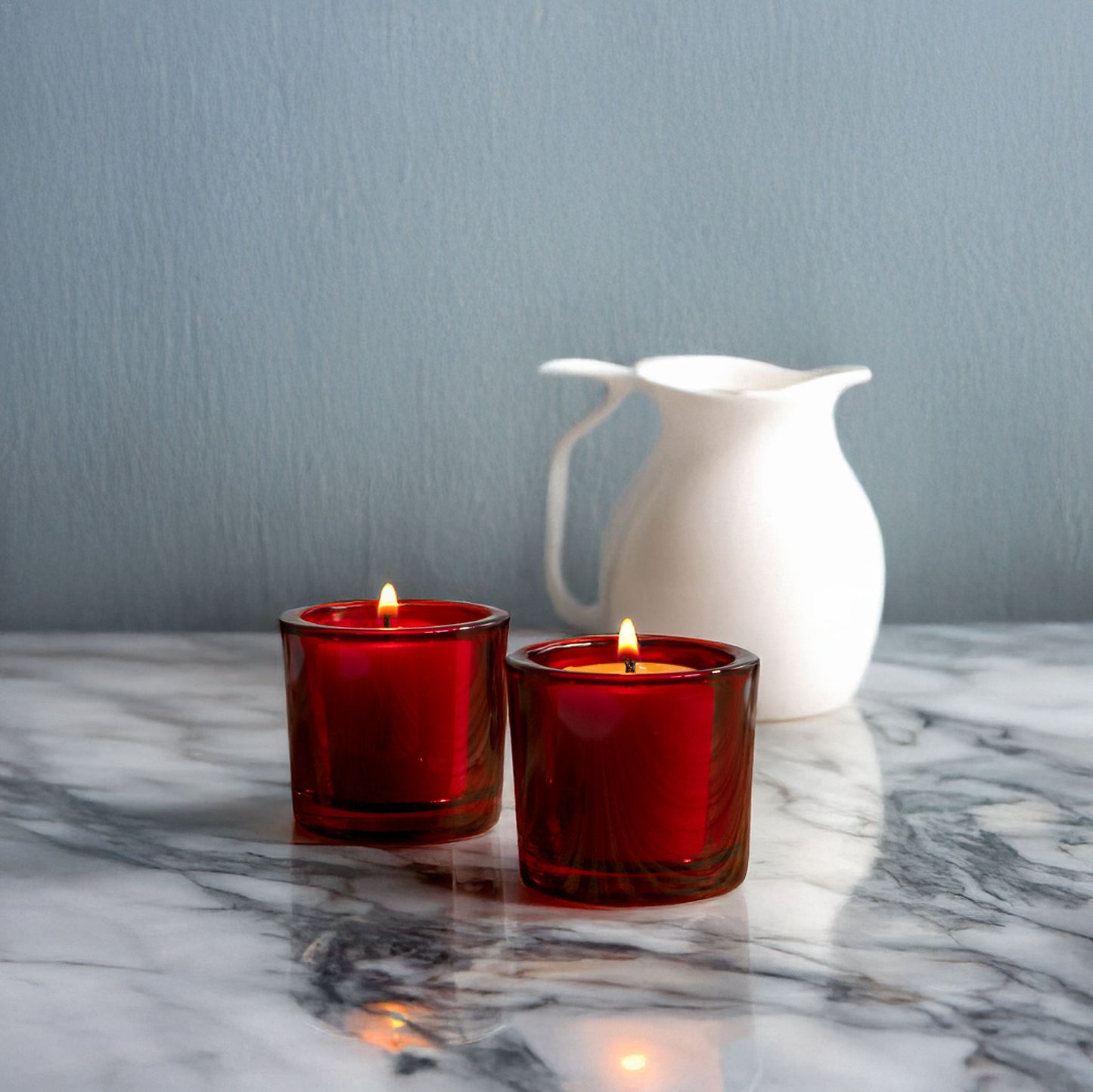 pure beeswax votive in red glass votive candle holders