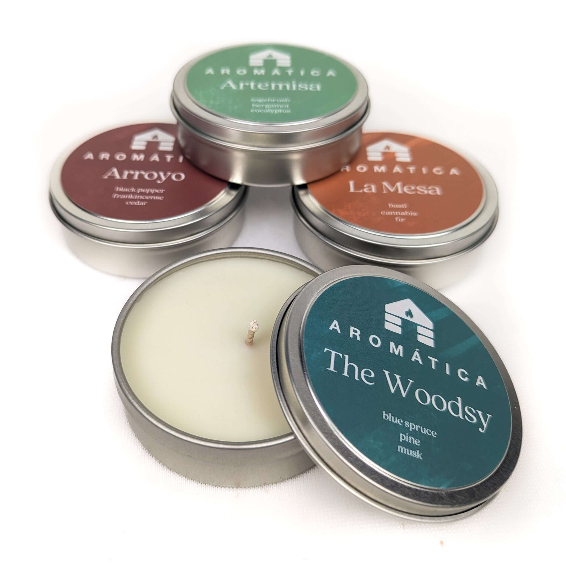 single burn sample tin candles scented nontoxic bluecorn aromatica