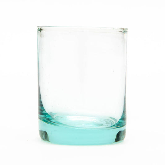 clear blown glass votive holder with aqua tint of true recycled glass