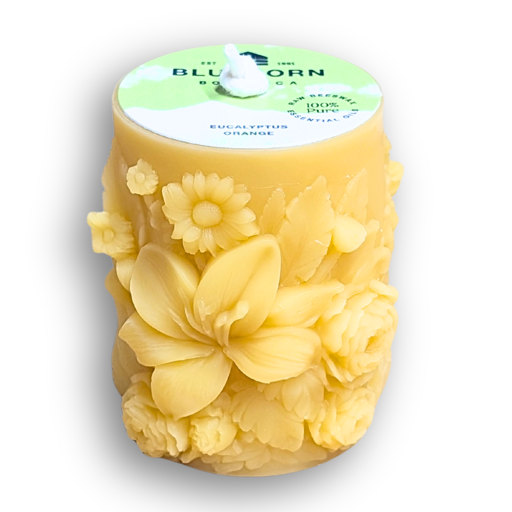 Sculpted Floral Beeswax Pillar Candle – Scented with Essential Oils
