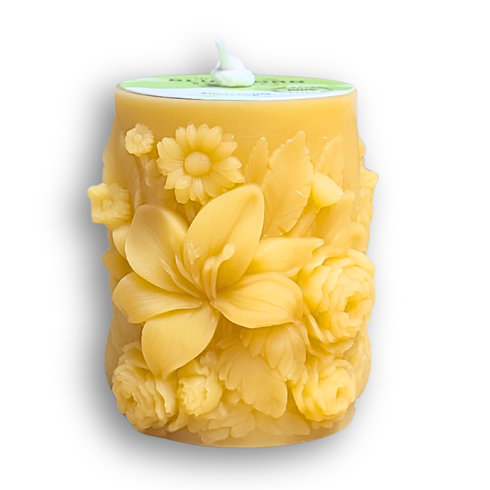 Sculpted Floral Beeswax Pillar Candle – Scented with Essential Oils