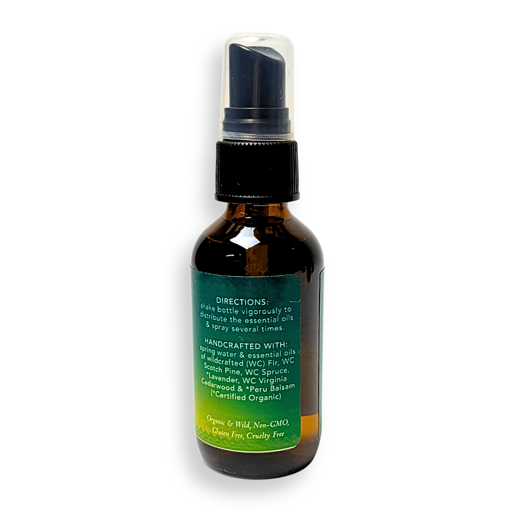 Brown spray bottle with a label on a white background