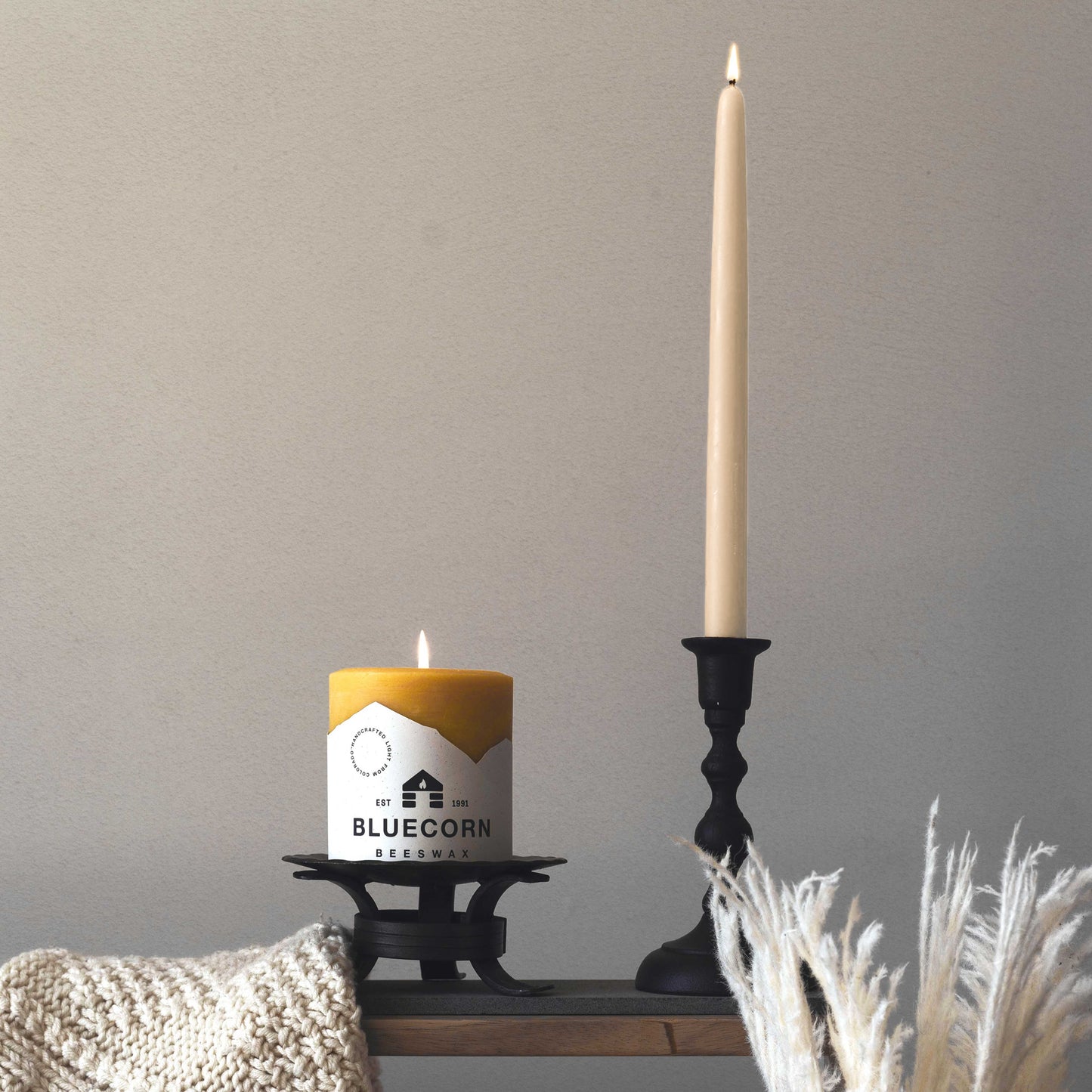 Ivory - 12" Hand-Dipped Beeswax Taper Candles - 1 Pair