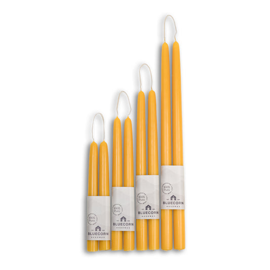 bluecorn candles raw beeswax taper candles in the full range of lengths