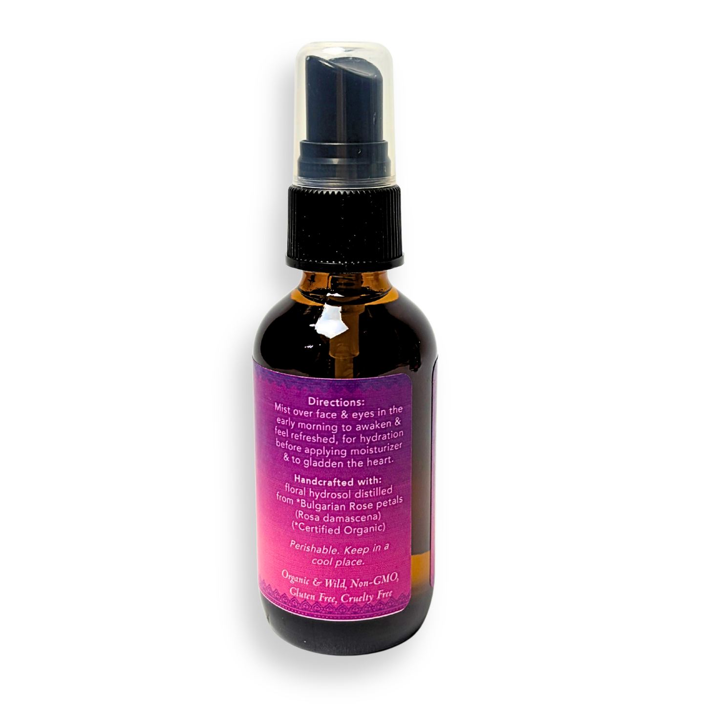 Bottle with a purple label on a white background