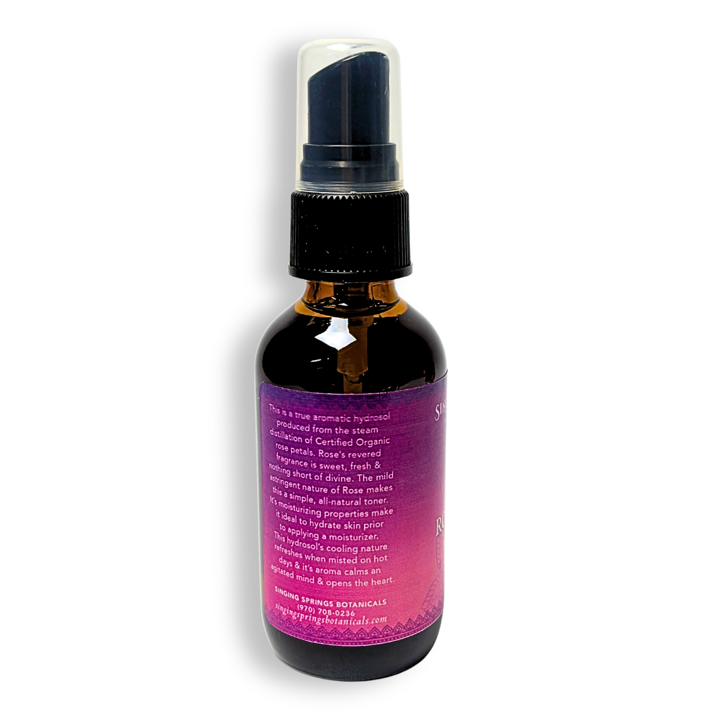 Bottle with a purple label on a white background