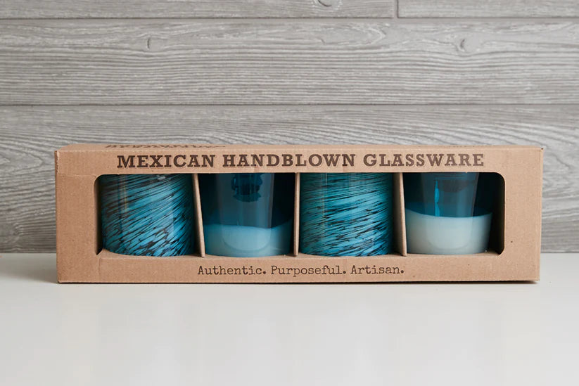 Aqua Mexican Handblown Glasses | Set of 4