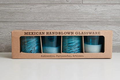 Aqua Mexican Handblown Glasses | Set of 4